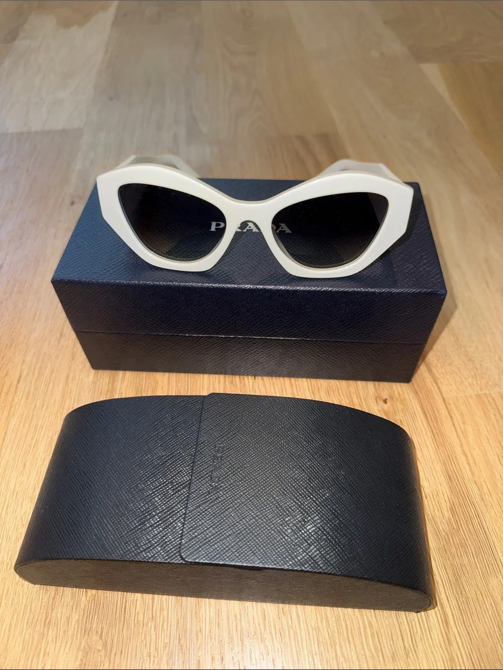 Prada White Cat-Eye Sunglasses with Black Lenses